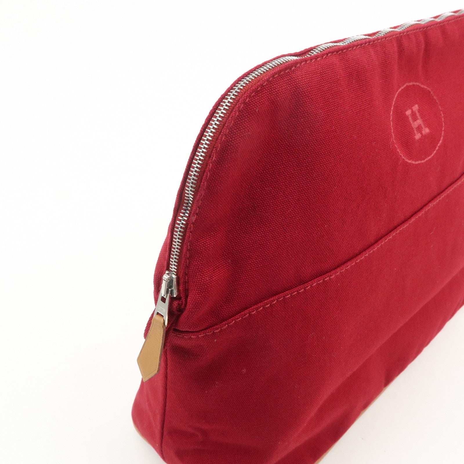 HERMES Canvas Bolide Pouch GM Cosmetic Pouch Makeup Bag Wine Red