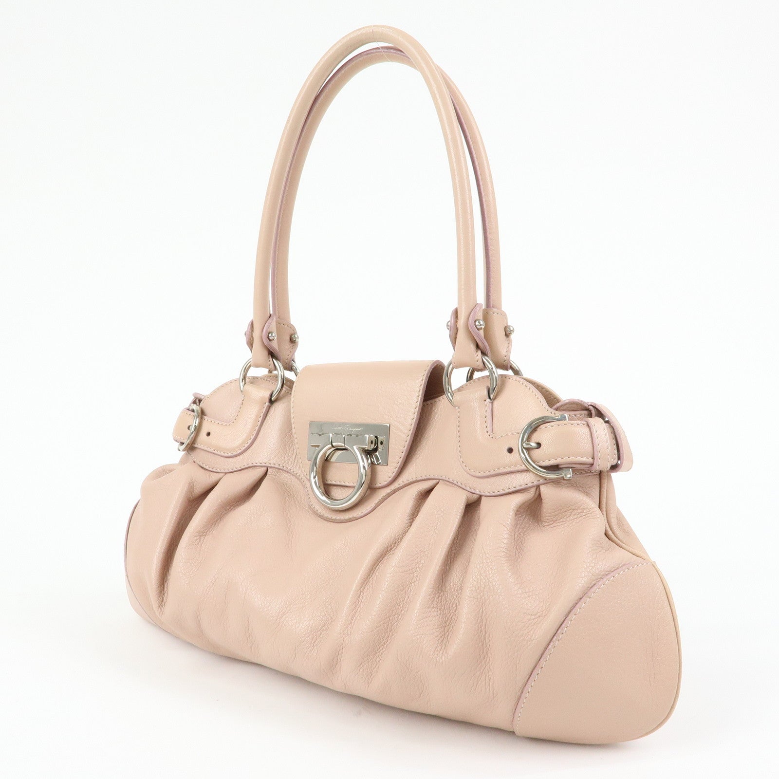 Ferragamo Gancini Leather Shoulder Bag Hand Bag Pink