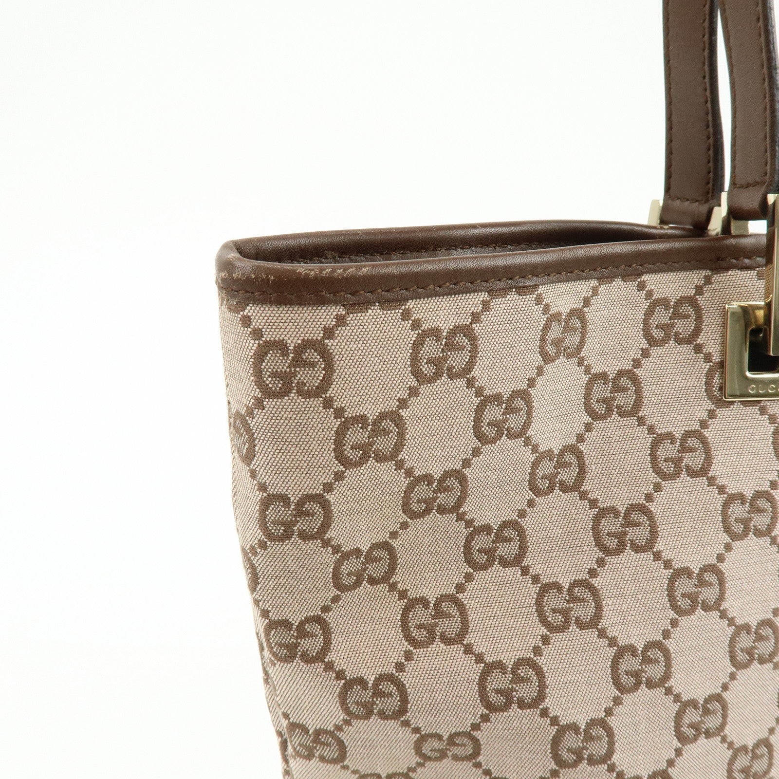 GUCCI GG Monogram Canvas Leather Tote Bag Hand Bag Brown 002.1098