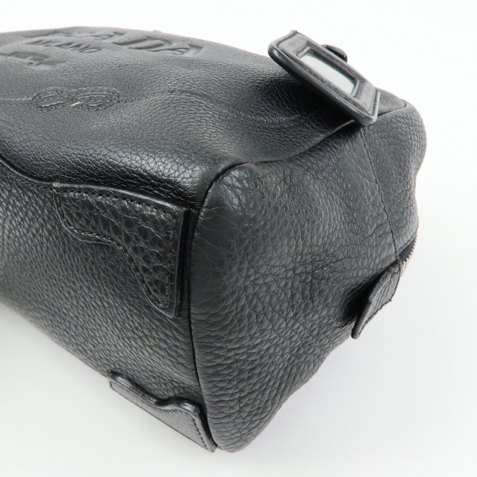 PRADA Logo Leather Shoulder Bag Mini Boston Bag Black