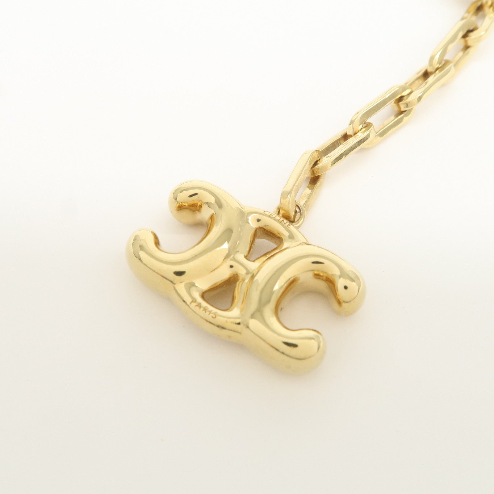 CELINE Triomphe Metal Bag Charm Key Holder Key Charm Gold