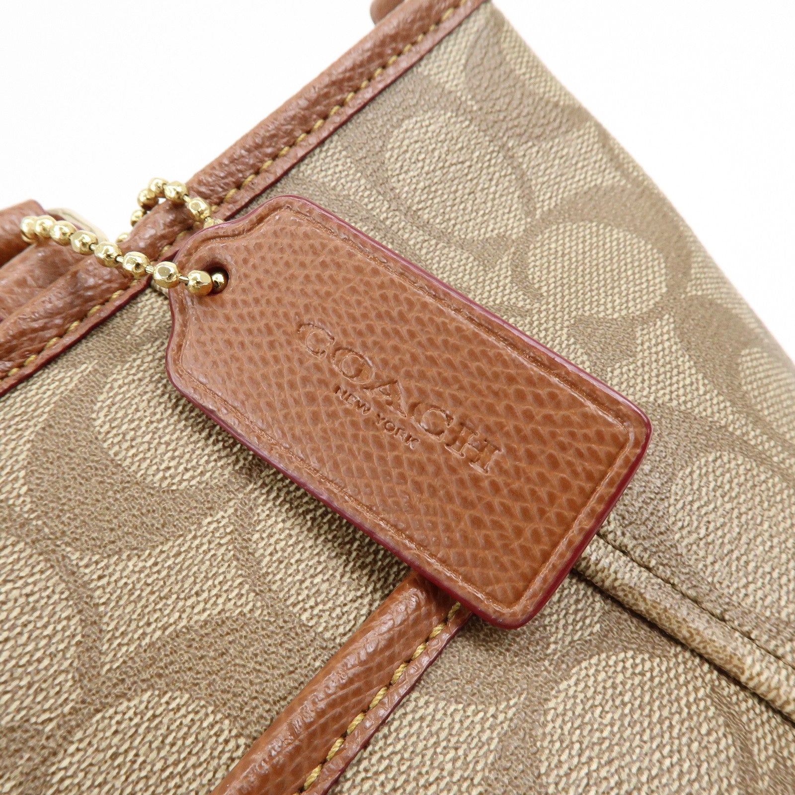 COACH Signature PVC Leather 2Way Shoulder Bag Tote Bag Beige Brown