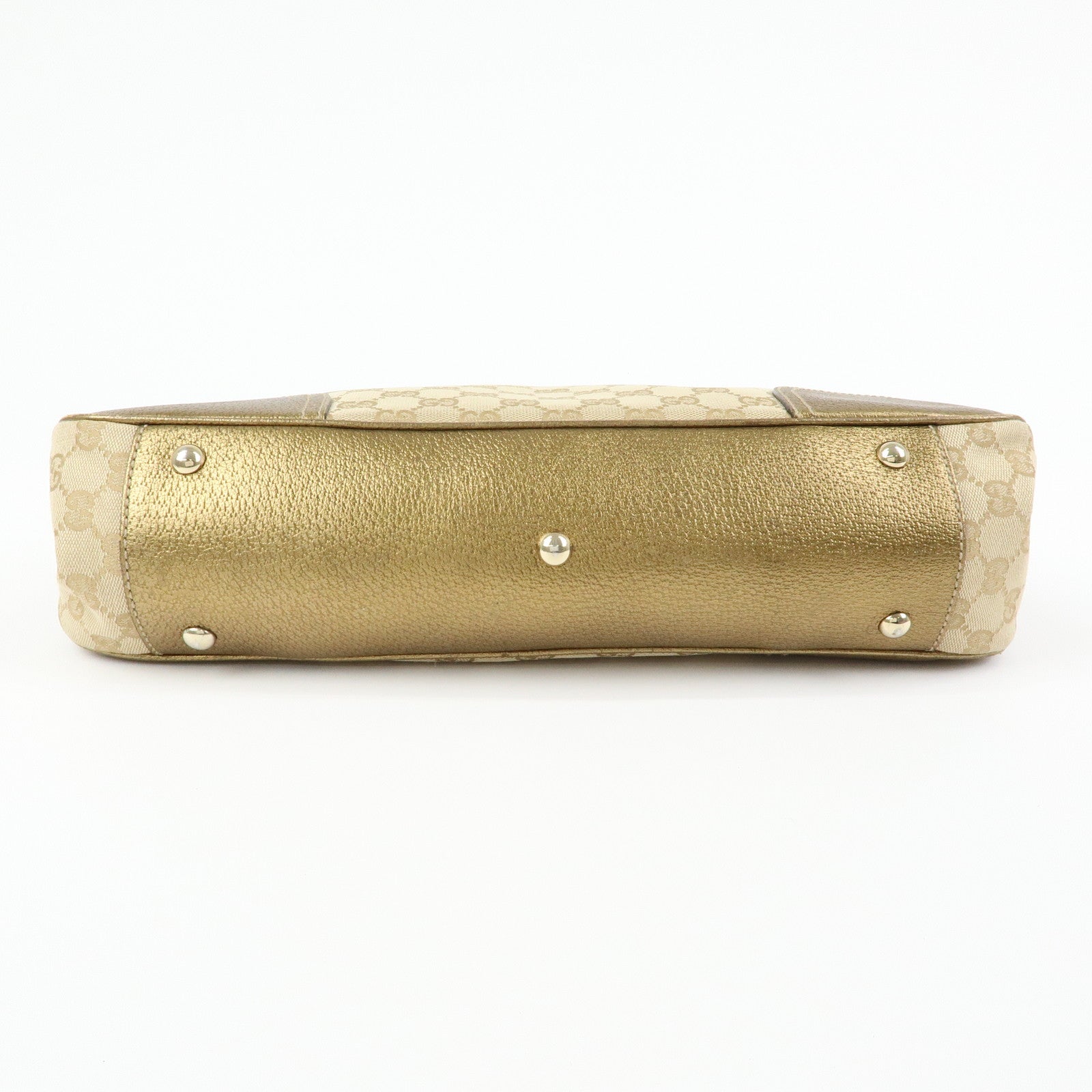 GUCCI Princy GG Canvas Leather Tote Shoulder Bag Beige Gold 163805