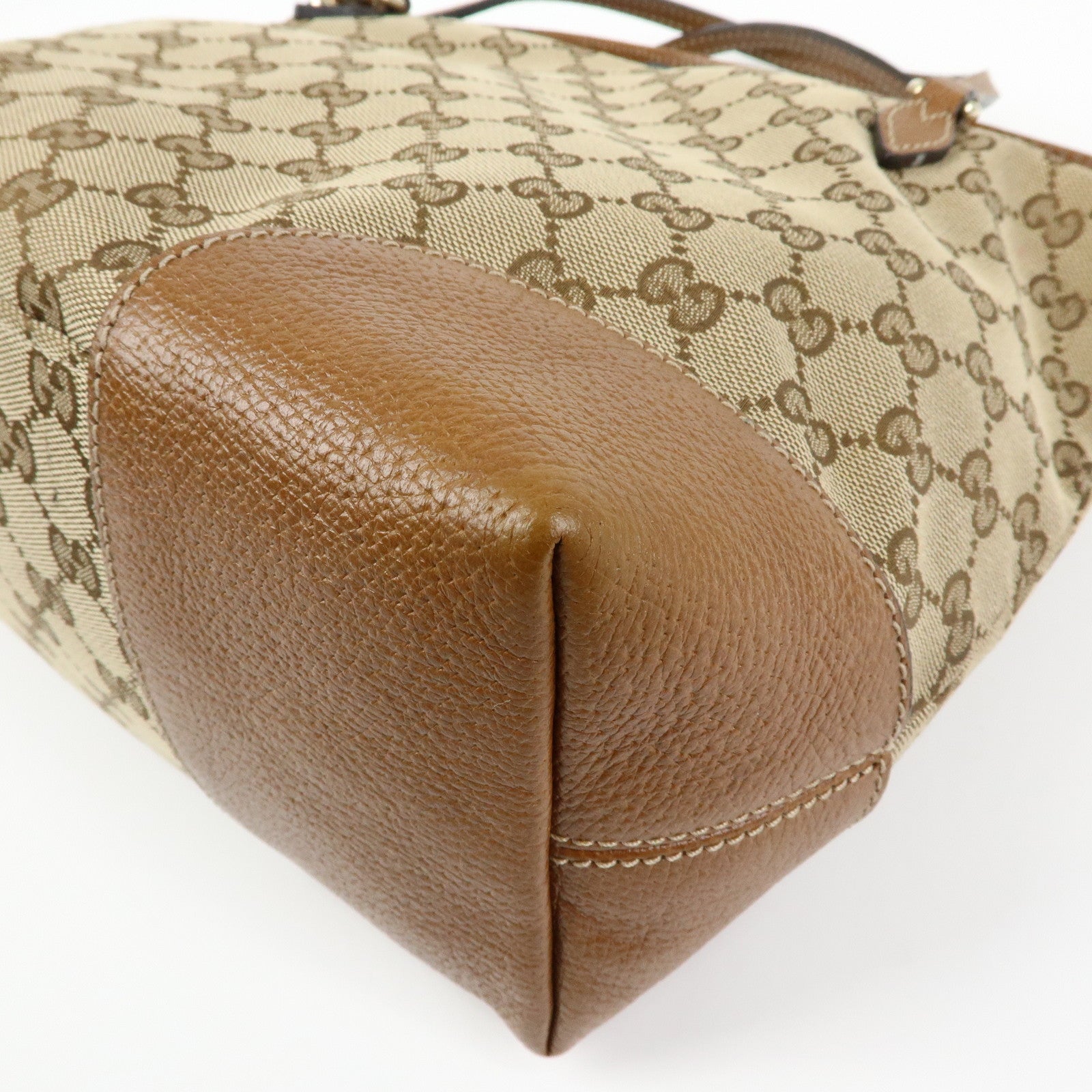 GUCCI Interlocking G GG Canvas Leather Hand Bag Beige Brown 353120