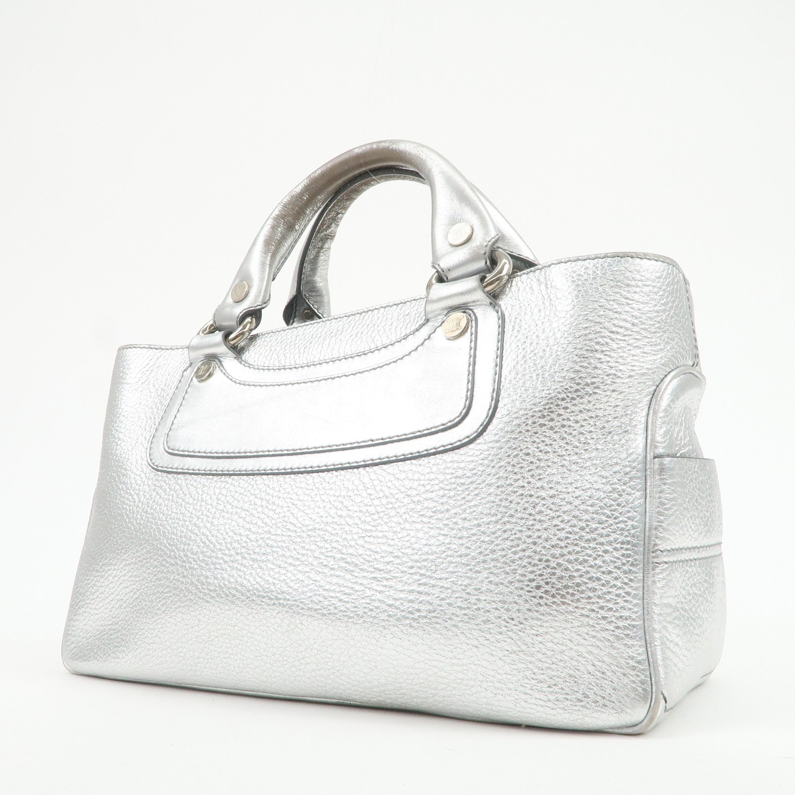 CELINE Leather Boogie Bag Hand Bag Tote Bag Silver