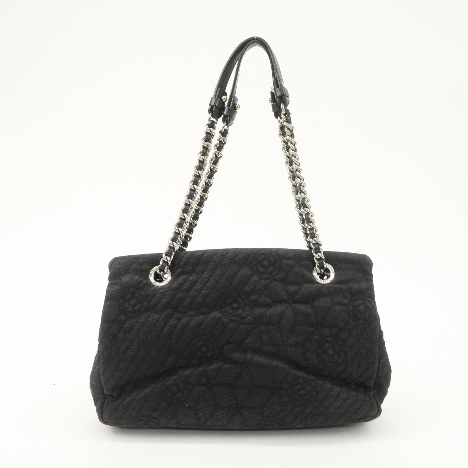CHANEL Camelia Denim Chain Shoulder Bag Black A66903 Used