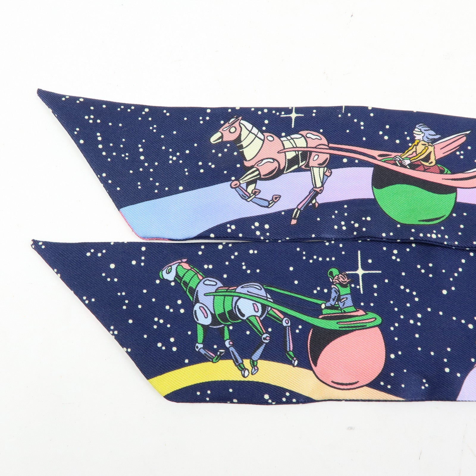 HERMES Silk 100% Twilly Scarf Space Derby Navy