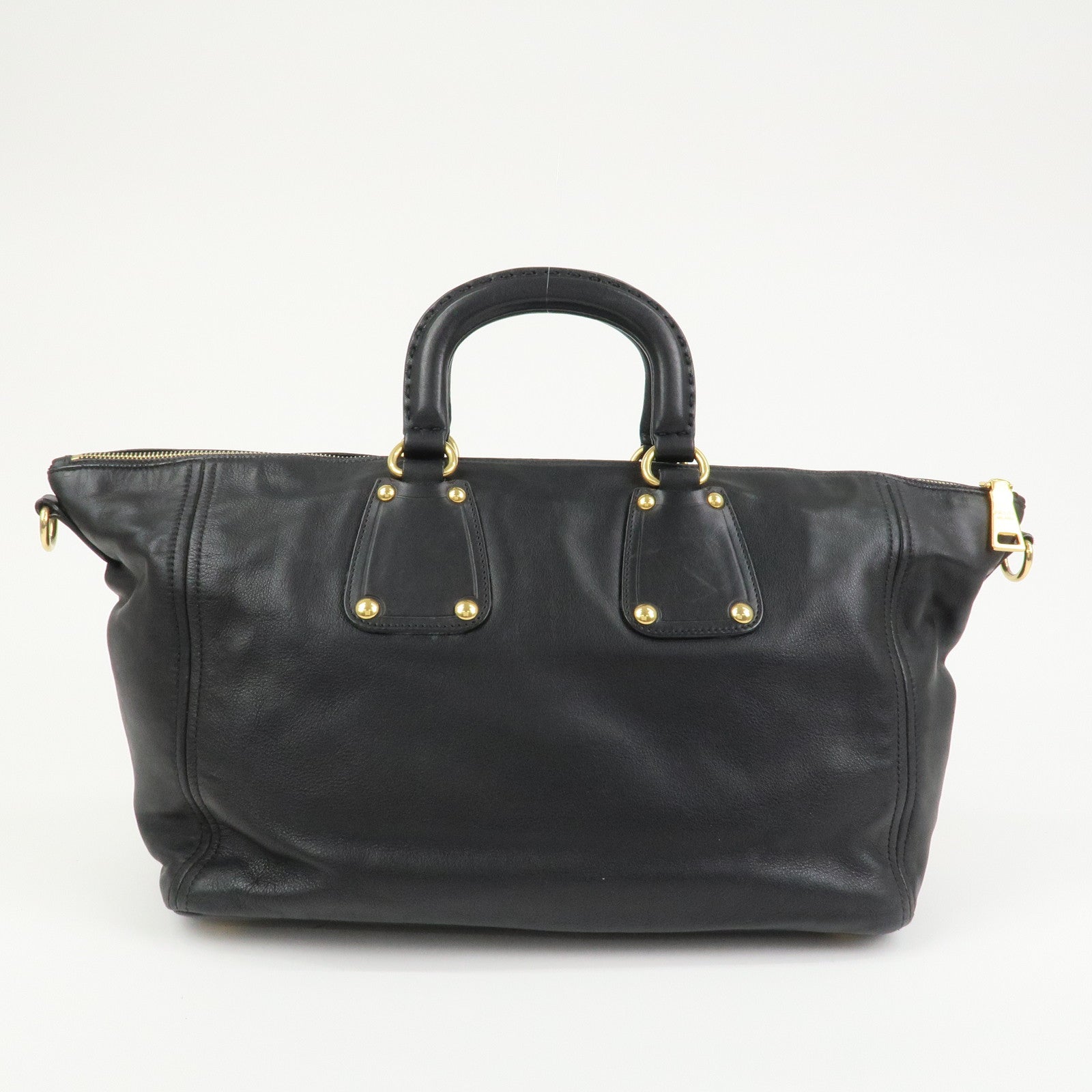 PRADA Triangle Logo Leather 2 Way Bag Hand Bag Shoulder Bag BL0685
