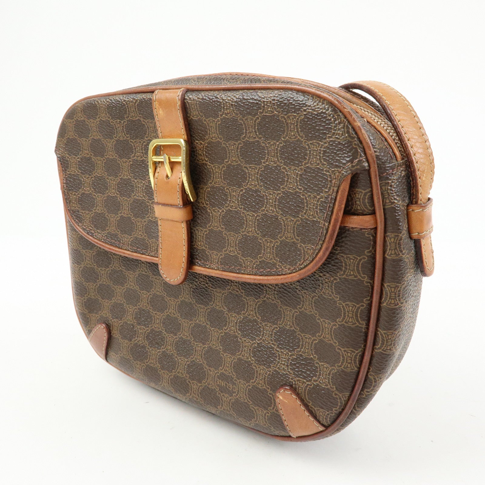 CELINE Macadam PVC Leather Shoulder Bag Crossbody Bag Brown