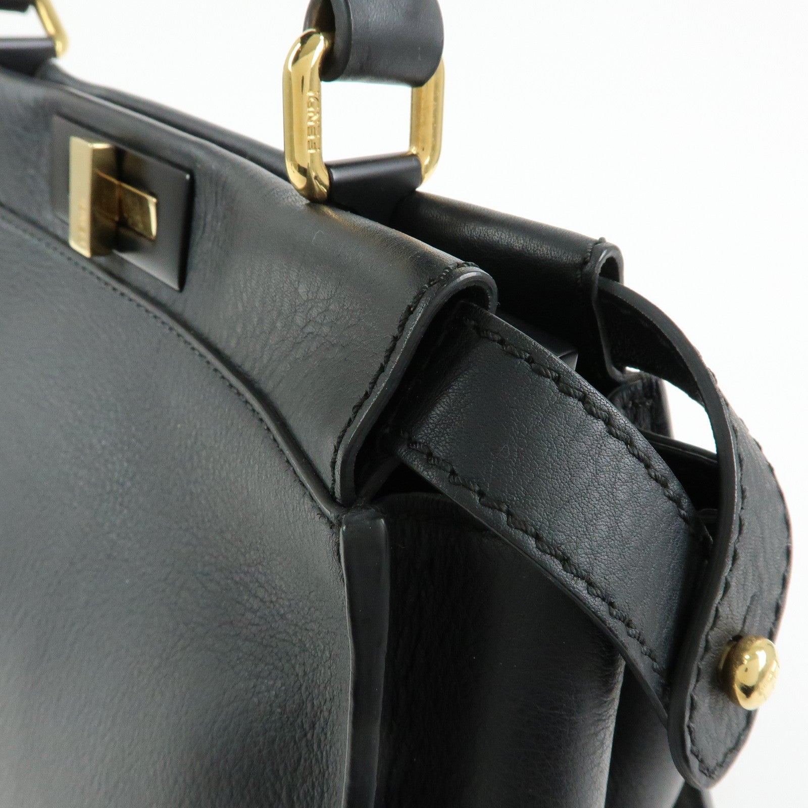 FENDI Peekaboo Leather 2Way Bag Hand Bag Shoulder Bag Black 8BN290