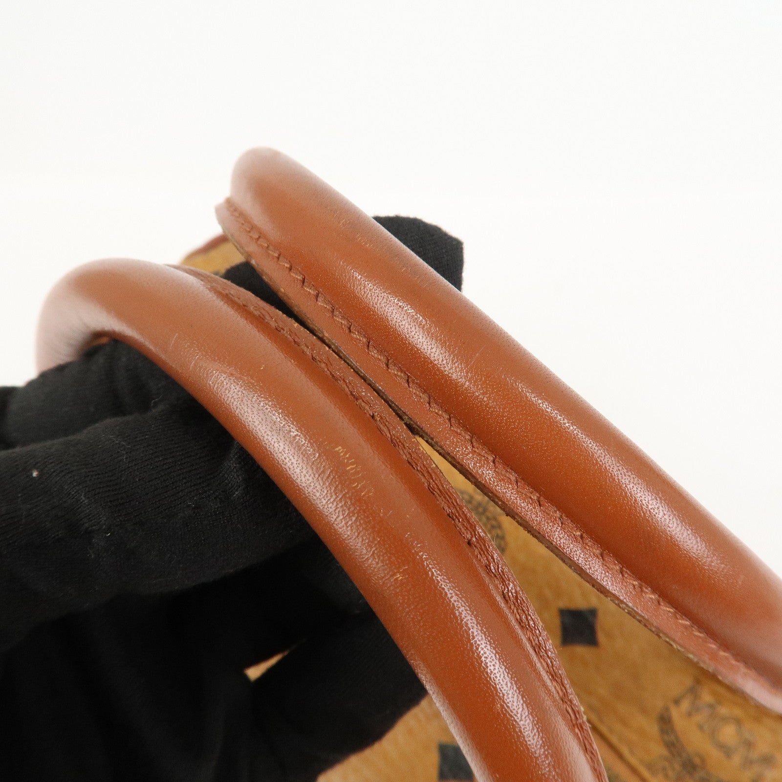 MCM Visetos Leather Boston Bag Hand Bag Brown