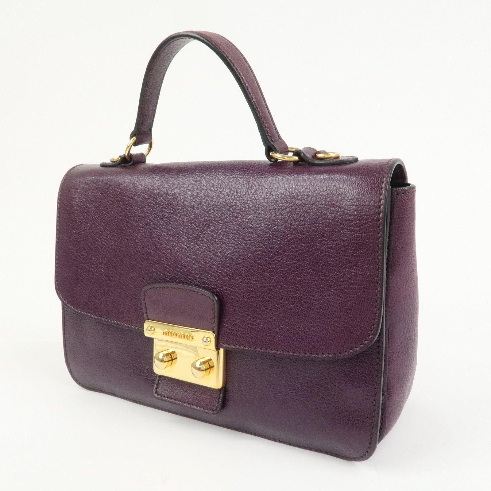 MIU MIU Logo Leather 2Way Shoulder Bag Hand Bag Purple RN0726