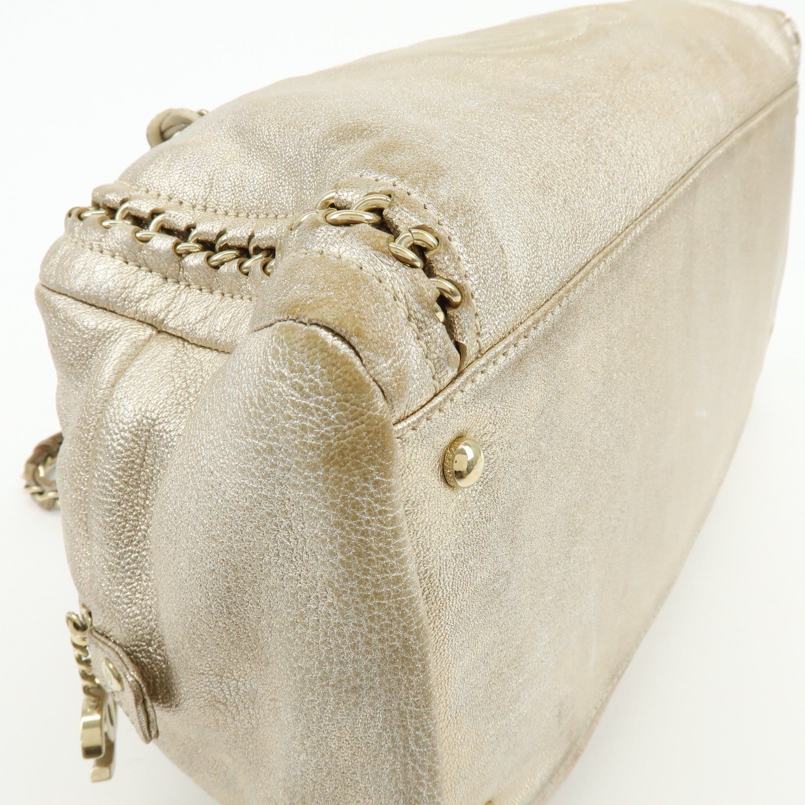 CHANEL COCO Mark Calfskin Boston Bag Shoulder Bag Silver