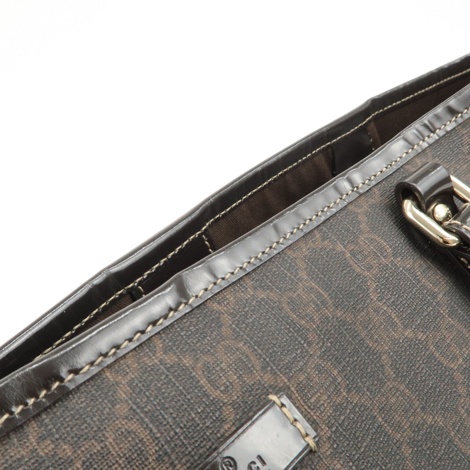 GUCCI GG Supreme Patent Leather Tote Bag Hand Bag Brown 197953