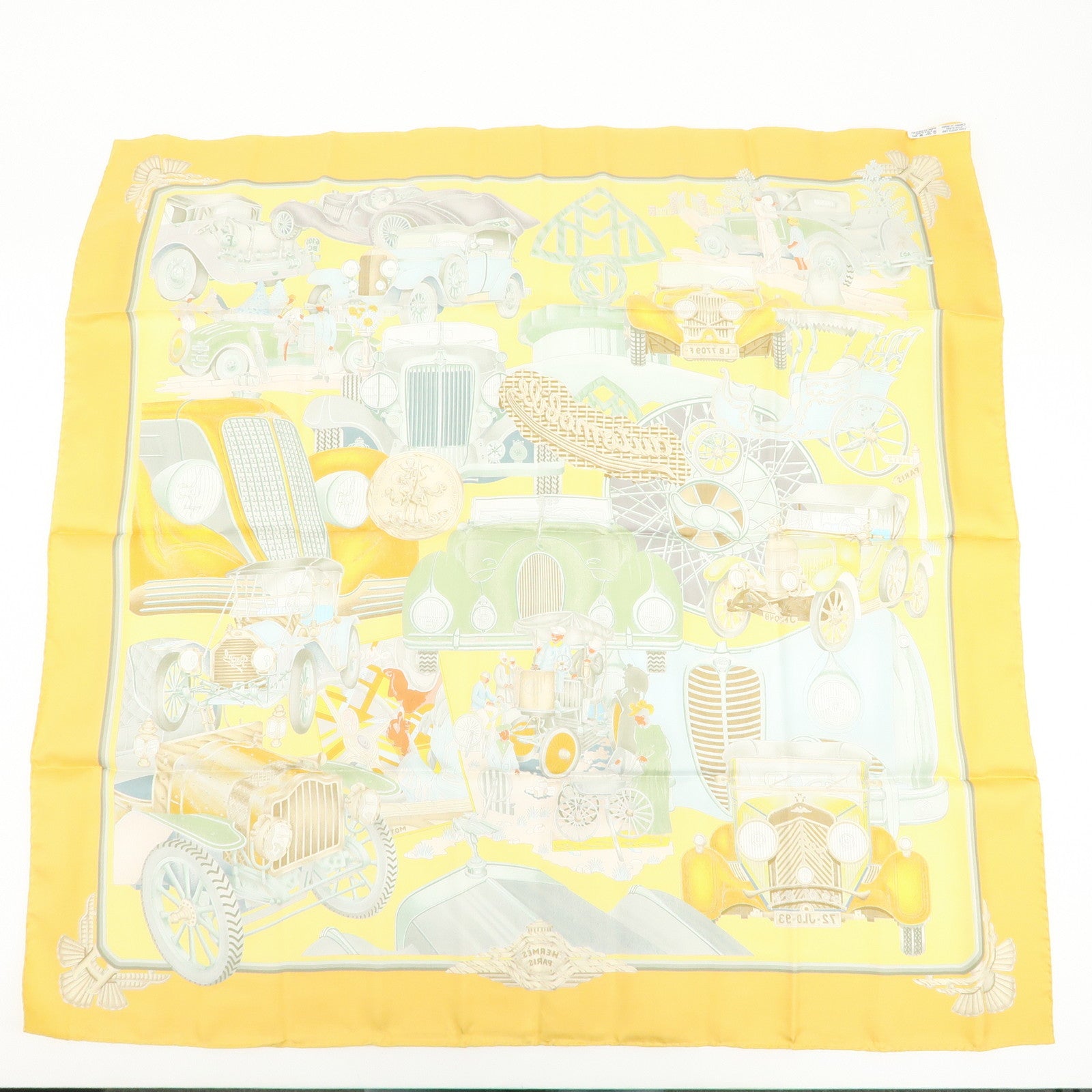 HERMES Carre 90 Silk 100% Scarf Automobile Yellow