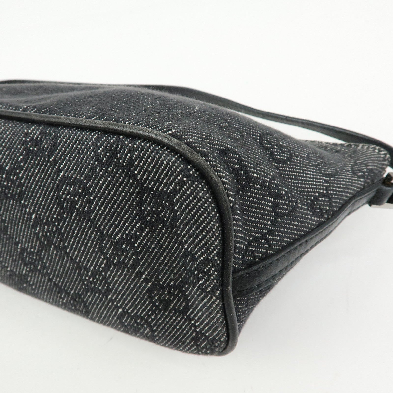 GUCCI Boat Bag GG Denim Leather Hand Bag Navy Black 07198