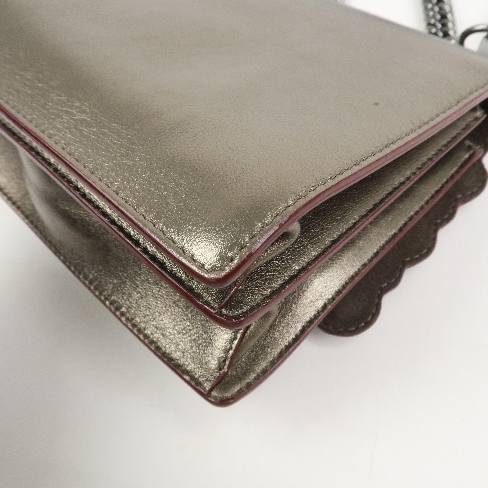 FENDI Mini Kan I Leather Chain Shoulder Bag Metallic Gray 8M0381