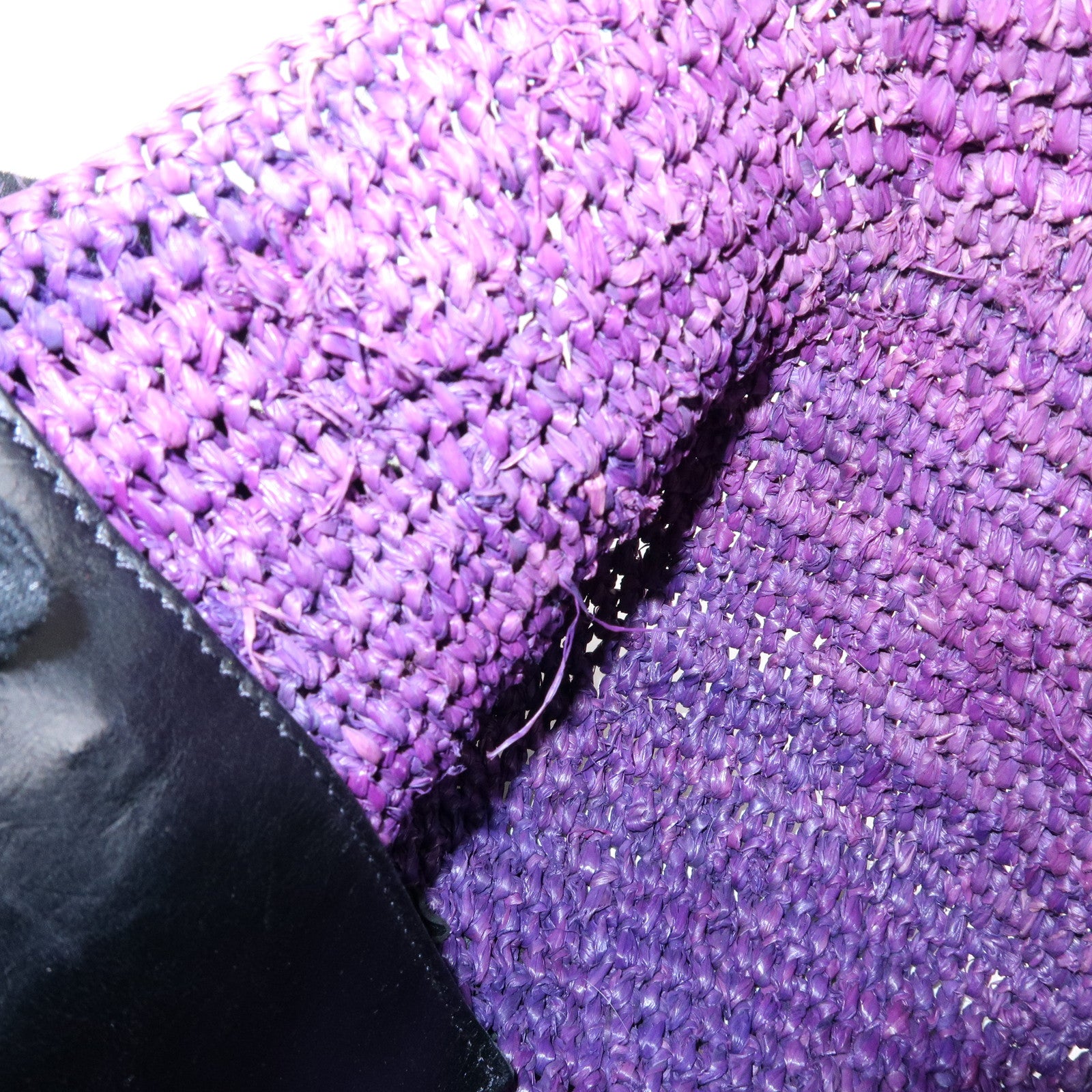 BALENCIAGA Leather Raffia Small Hand Bag Purple Black 236741
