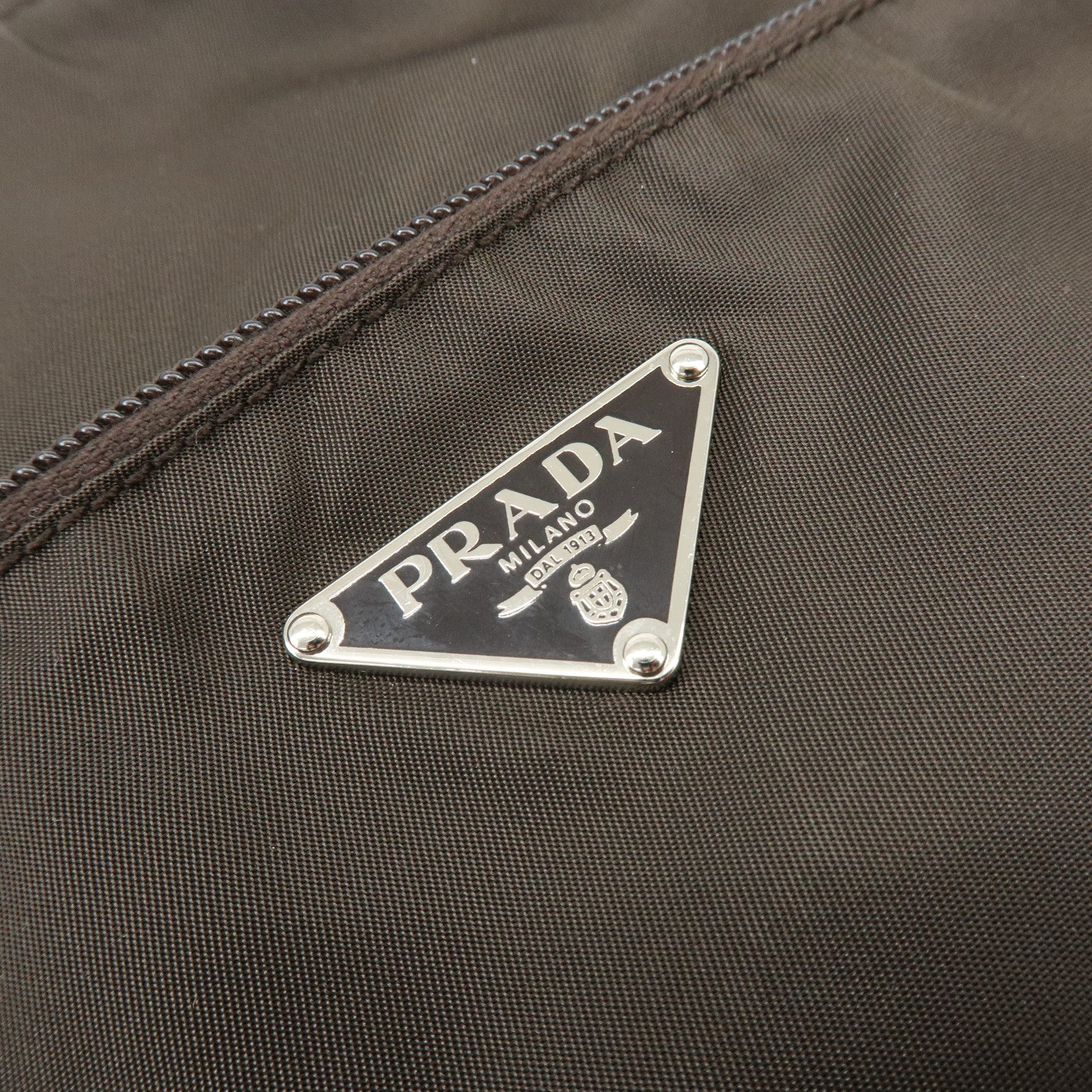 PRADA Triangle Logo Nylon Leather Shoulder Crossbody Bag Brown