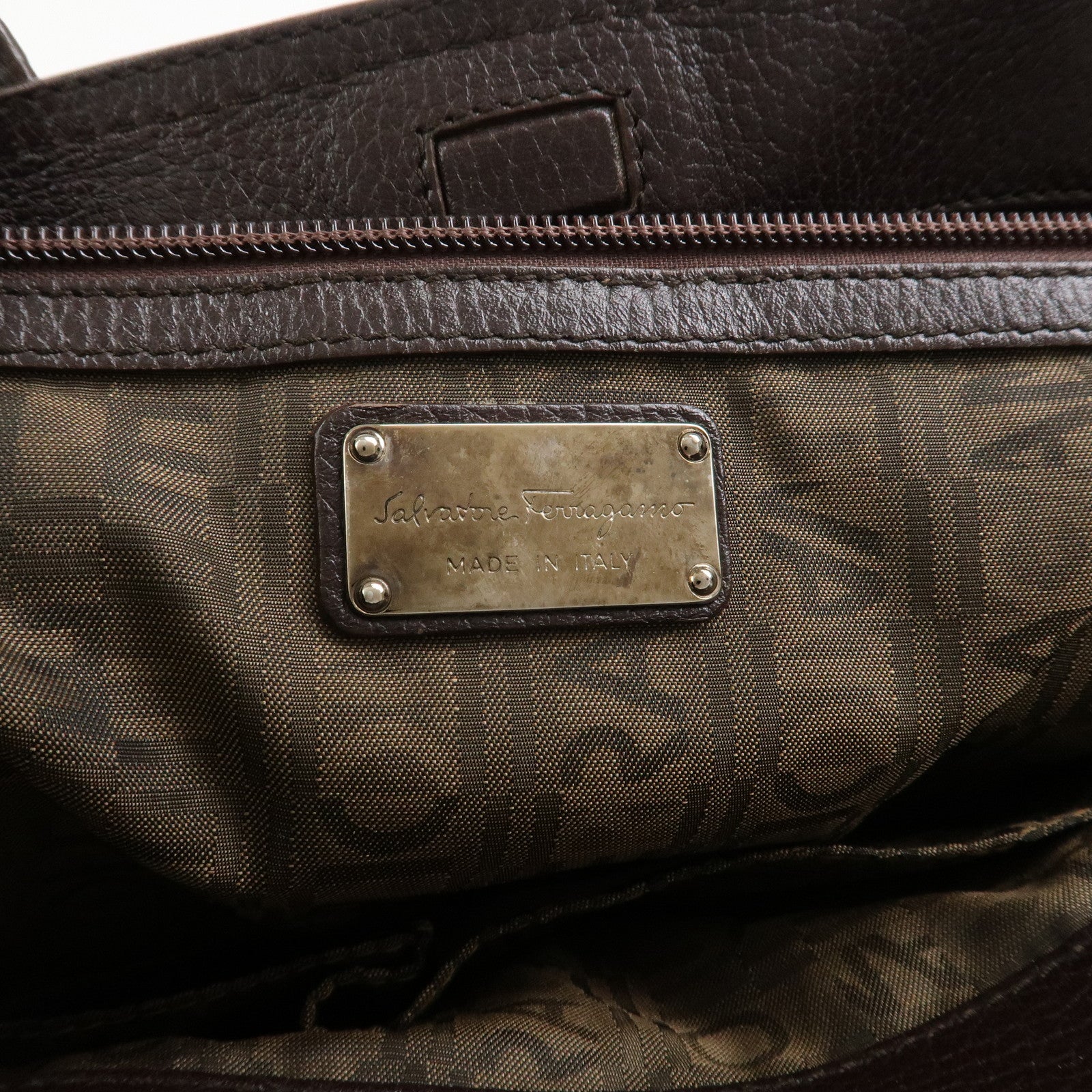 Ferragamo Logo Leather Tote Bag Shoulder Bag Brown