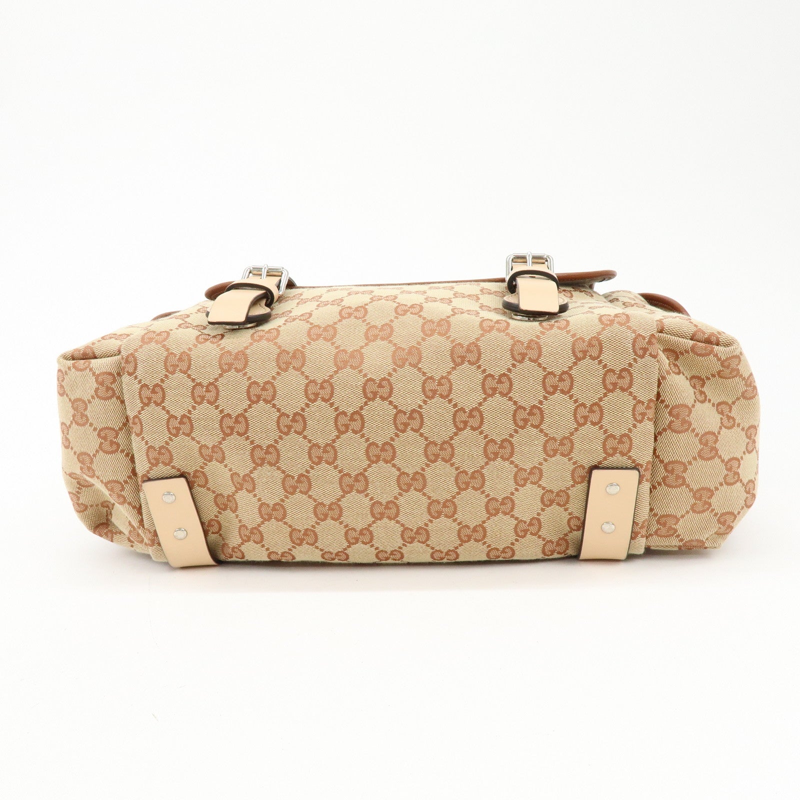 GUCCI GG Canvas Leather Sciroppo Patch Backpack Beige Brown 580811