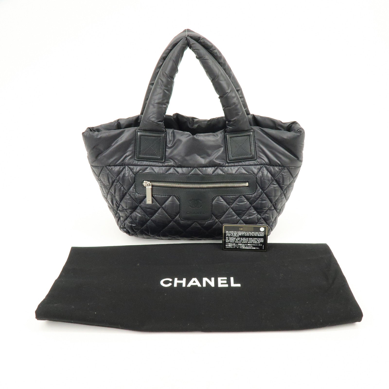 CHANEL COCO Cocoon PM Nylon Leather Tote Bag Hand Bag Black A48610
