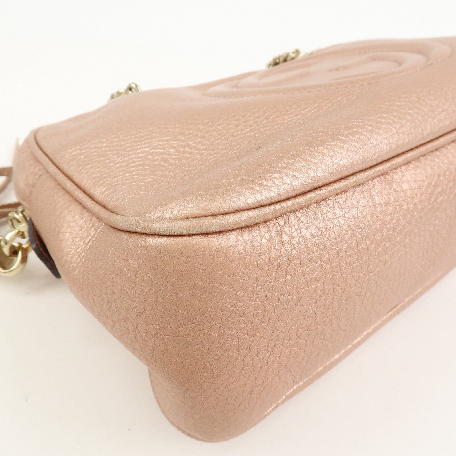 GUCCI SOHO Interlocking G Leather Shoulder Bag Metallic Pink 308983