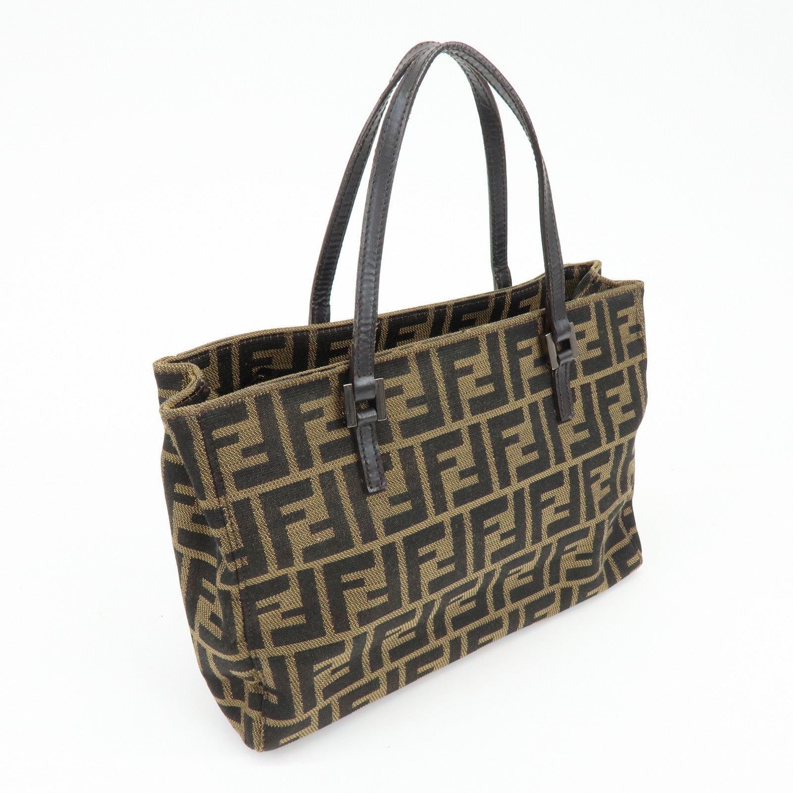 FENDI Zucca Canvas Leather Tote Bag Hand Bag Brown 8BH072
