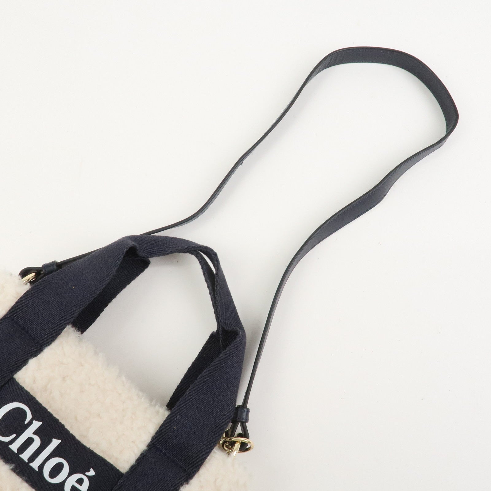 Chloe Fur Leather 2Way Bag Shoulder Bag Hand Bag Ivory Navy