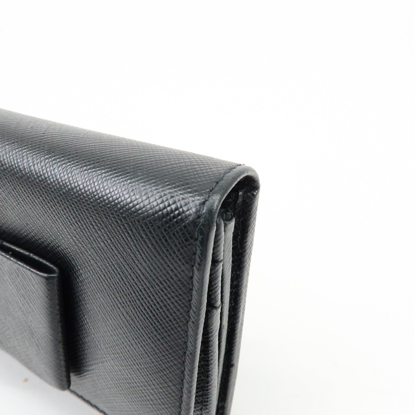 PRADA Saffiano Leather Ribbon Long Wallet Black