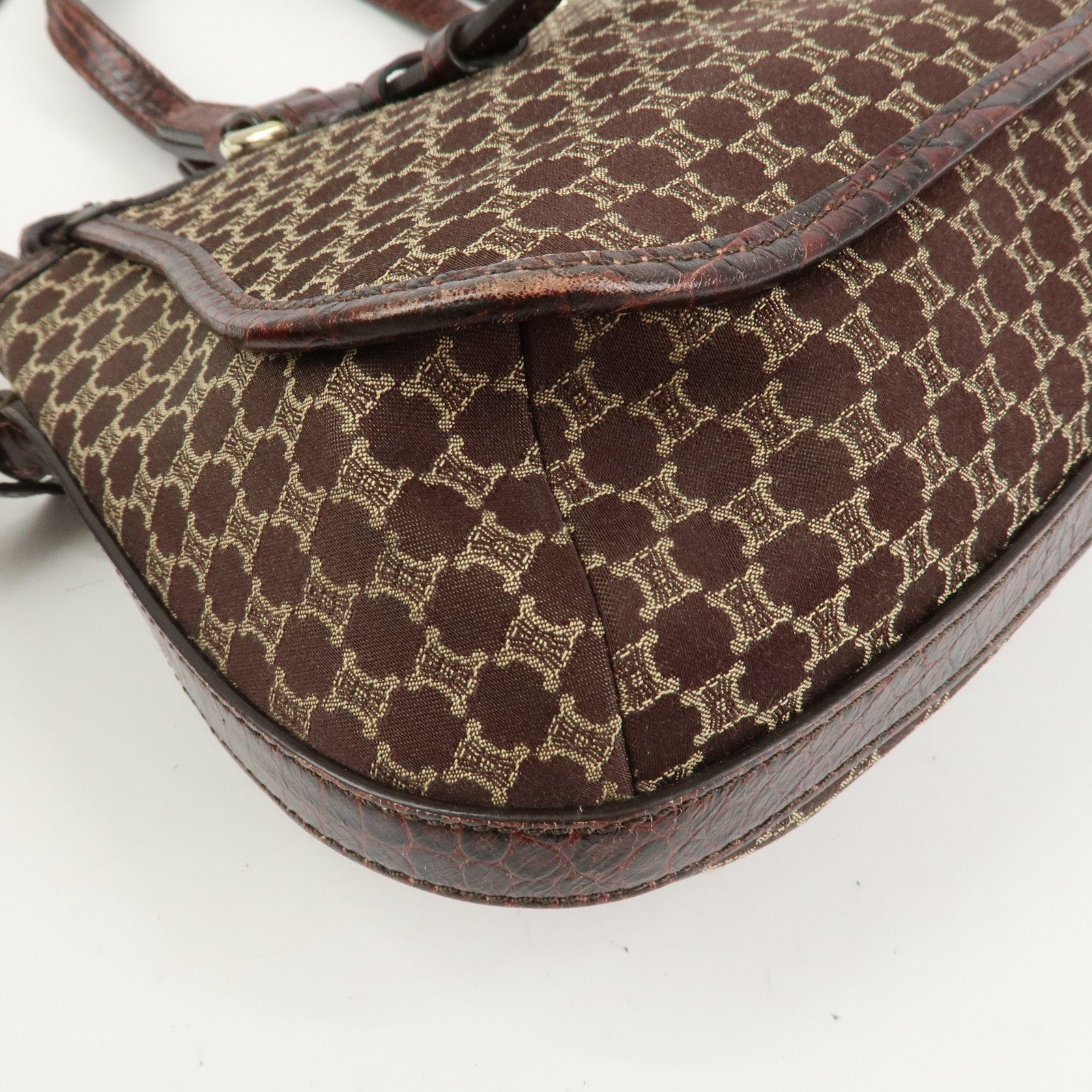 CELINE Macadam Canvas Emboss Leather 2 Way Bag Hand Bag Brown