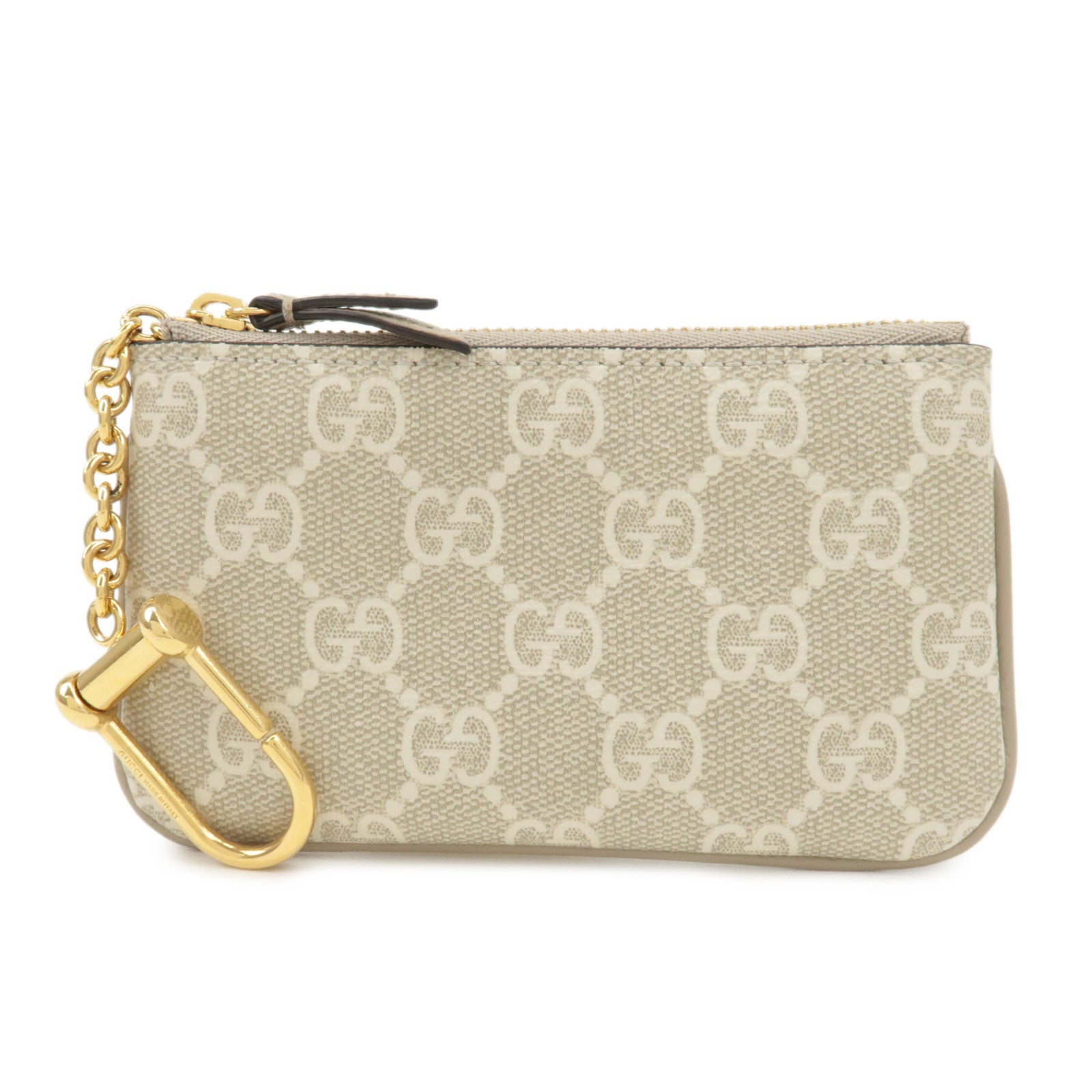 GUCCI GG Supreme Leather Coin Case Key Case Greige White 772321 Used