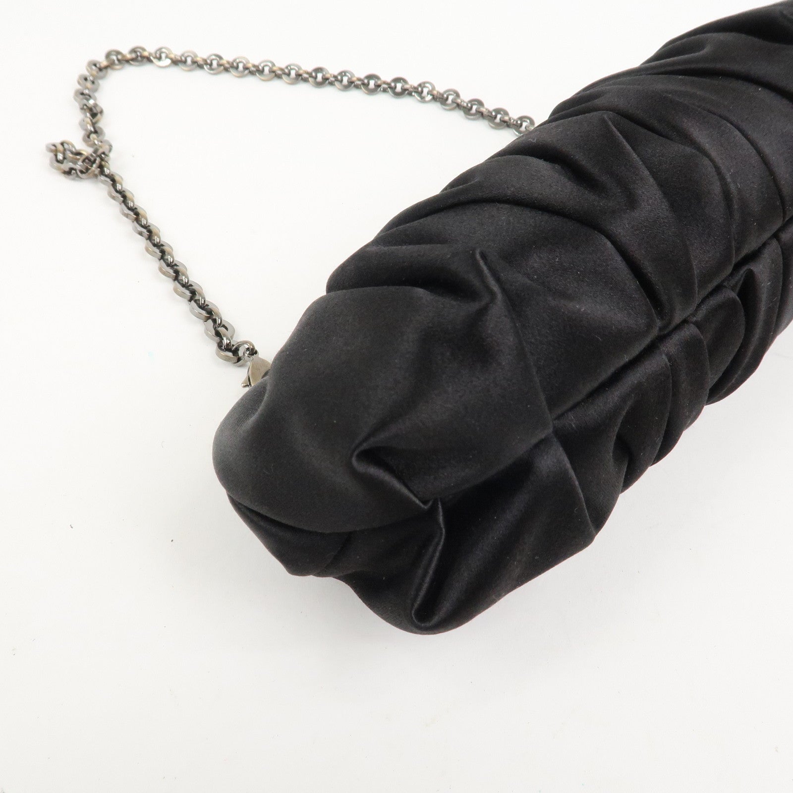 Ferragamo Gancini Satin Chain 2Way Bag Clutch Bag Black