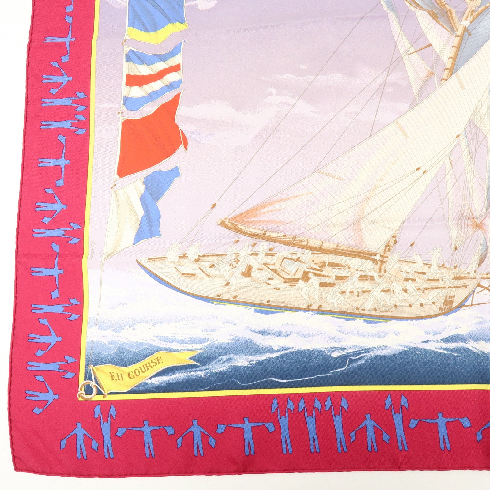 HERMES Carre 90 Silk 100% EN COURSE Scarf Purple