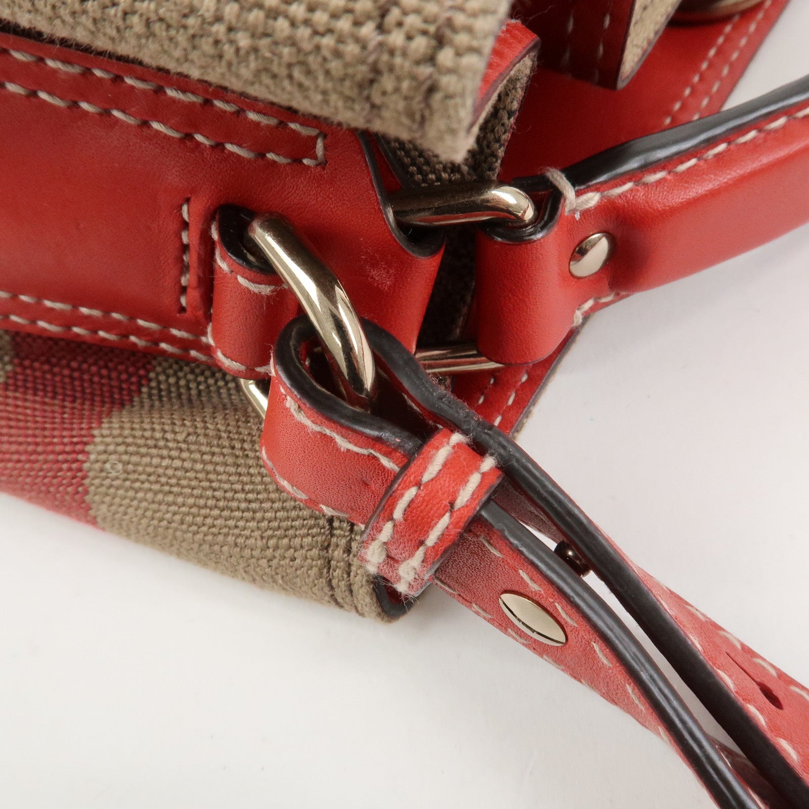 Burberry Ashby Canvas Leather 2Way Bag Shoulder Bag Brown Red