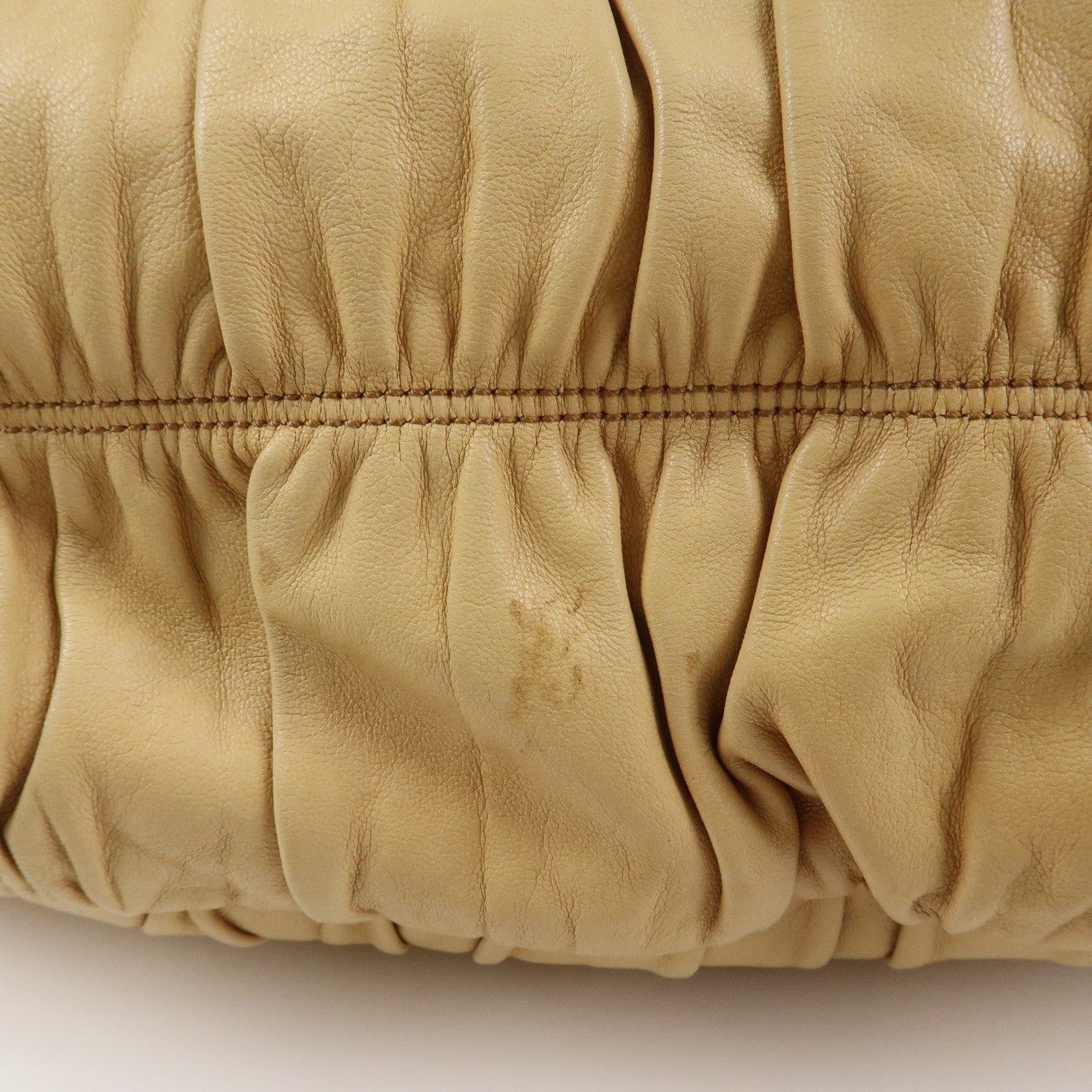 PRADA Nappa Gaufre Leather Gathered 2Way Bag Hand Bag Beige BN1336