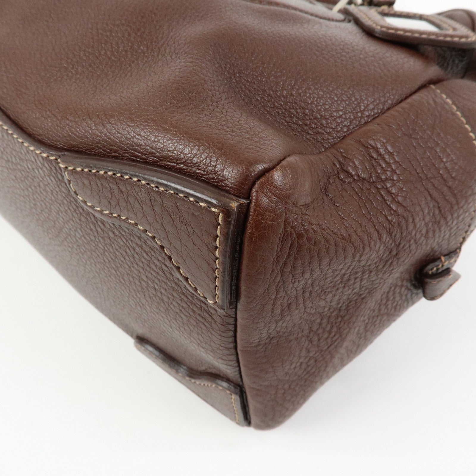 PRADA Vitello Daino Leather Boston Bag Hand Bag Brown BR3090