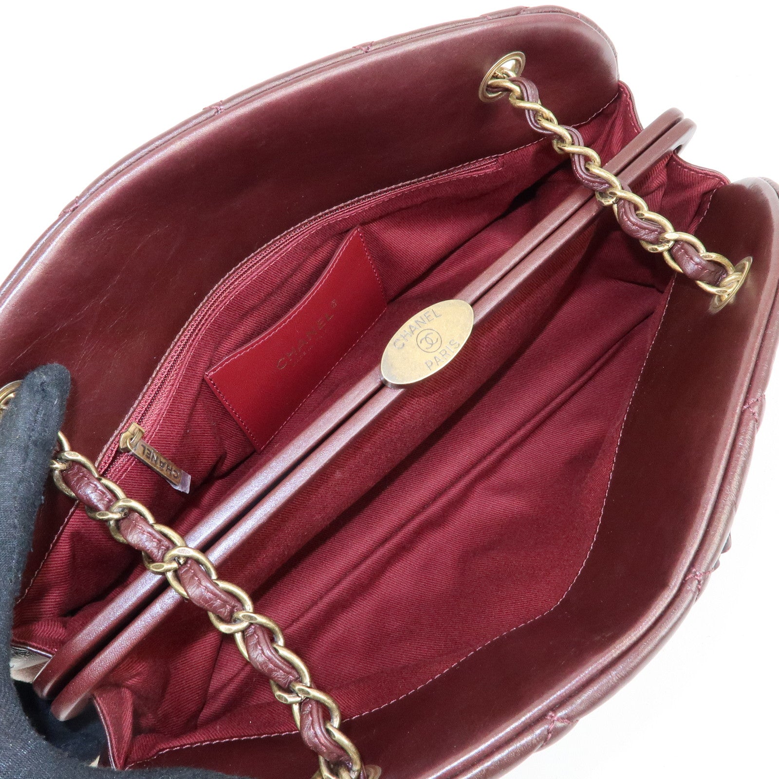 CHANEL Mademoiselle Calf Leather Chain Shoulder Bag Bordeaux