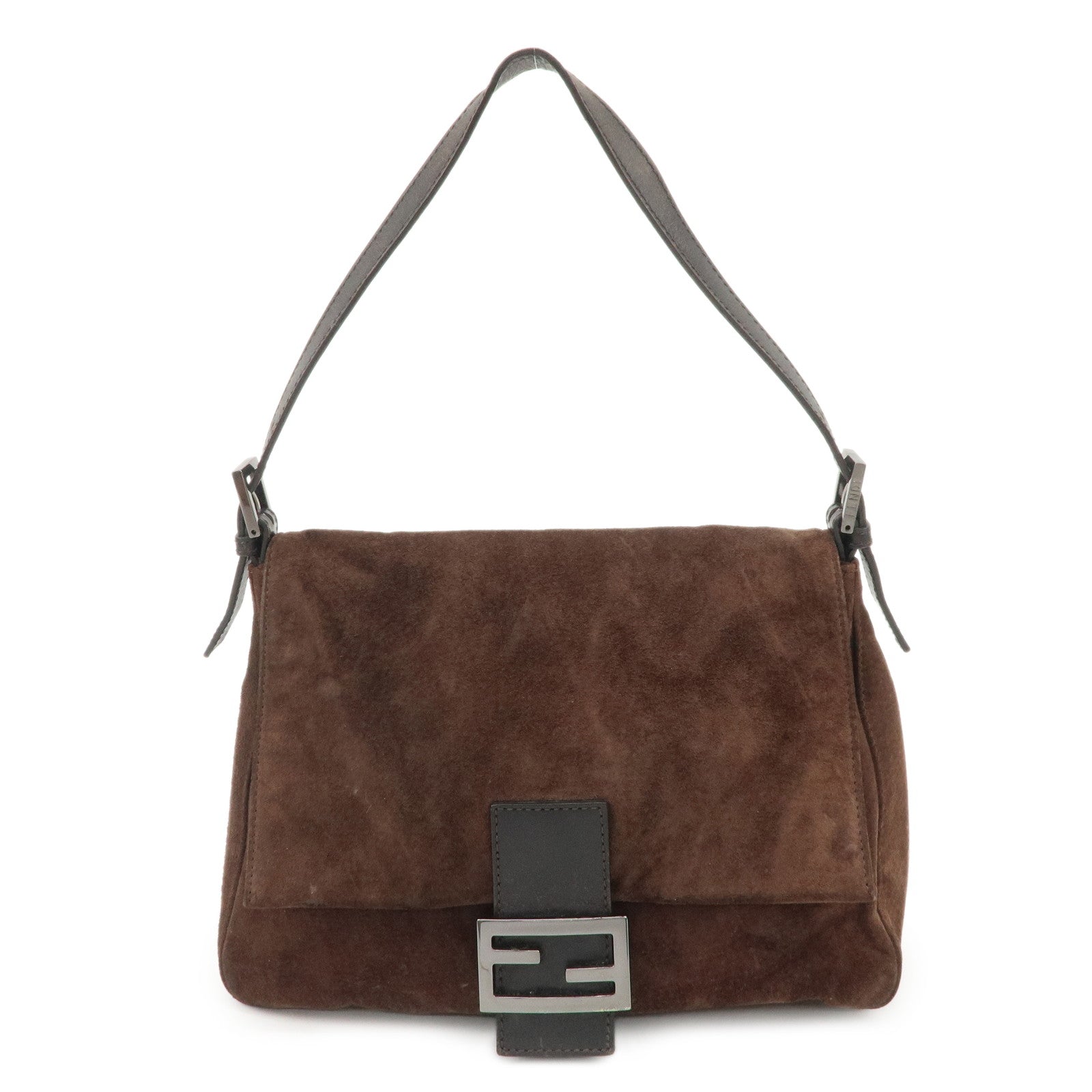 FENDI Mamma Baguette Suede Shoulder Bag Dark Brown 8BR001 Used