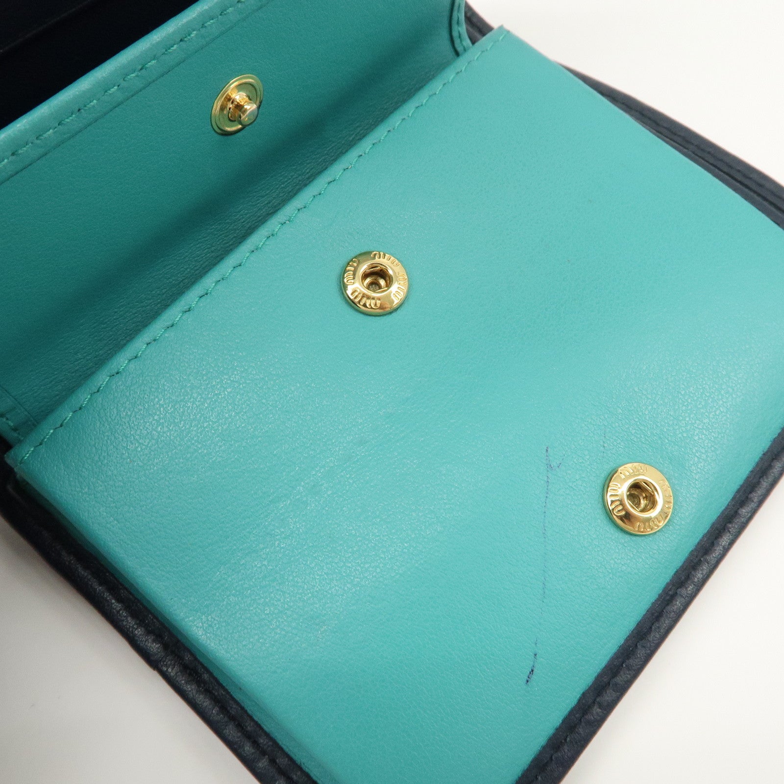 MIU MIU Matelasse Denim Leather Bi-fold Compact Wallet Indigo Blue 5MV204