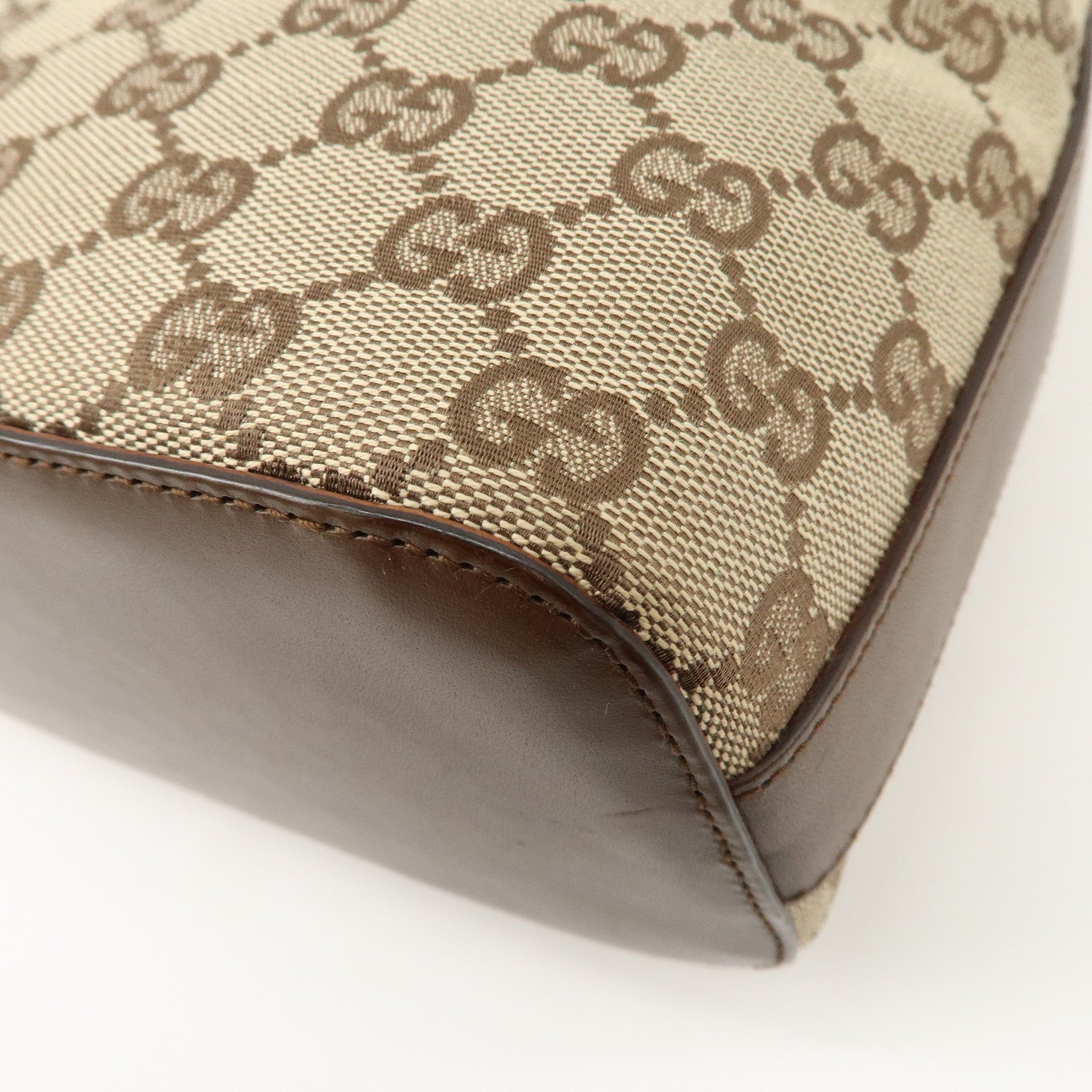 GUCCI GG Canvas Leather Shoulder Bag Beige Brown 203419 Used