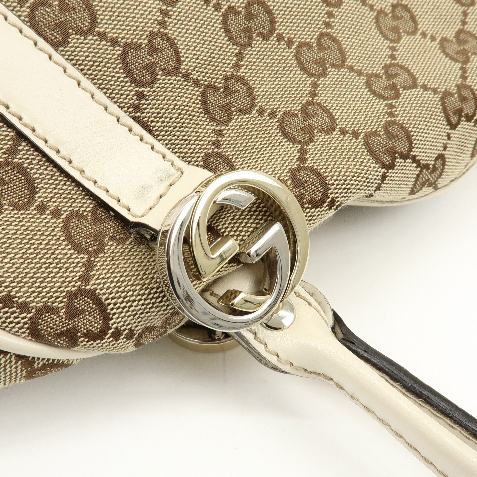 GUCCI Interlocking G GG Twins Canvas Leather Tote Bag Beige 232963