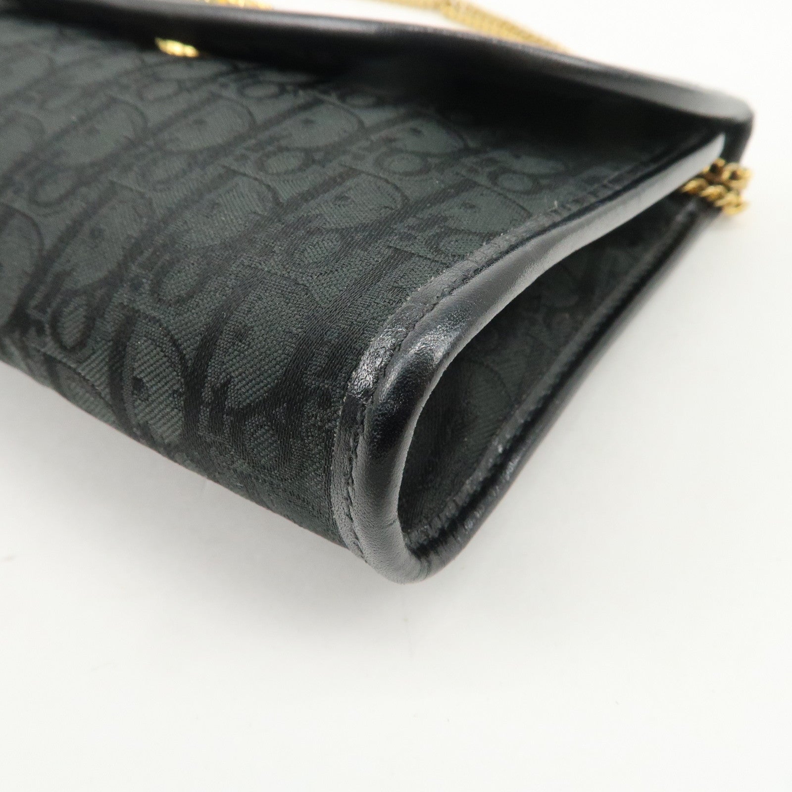 Christian Dior Trotter Leather Canvas Chain Shoulder Bag Black