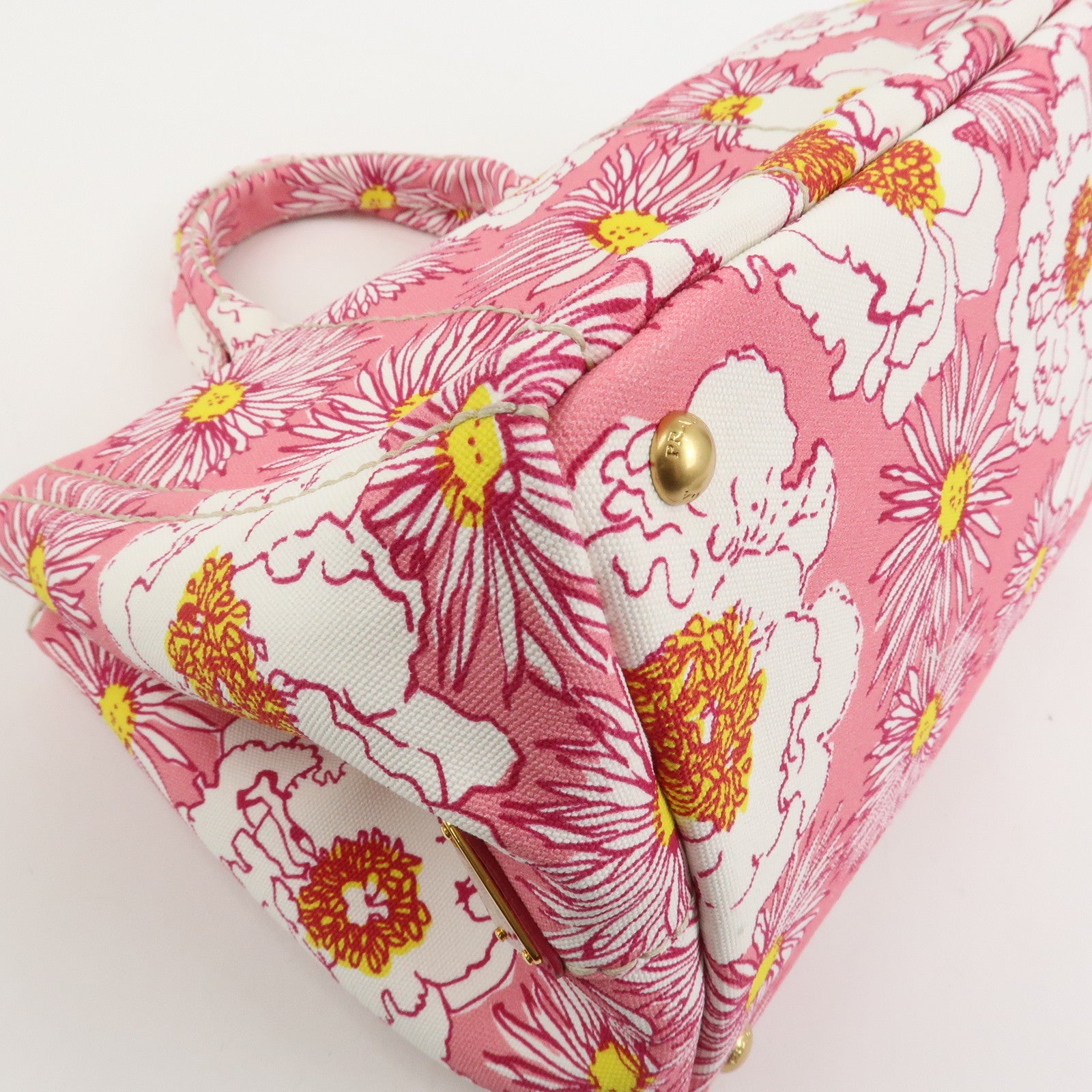 PRADA Canapa Canvas 2Way Bag Hand Bag Flower Print Pink