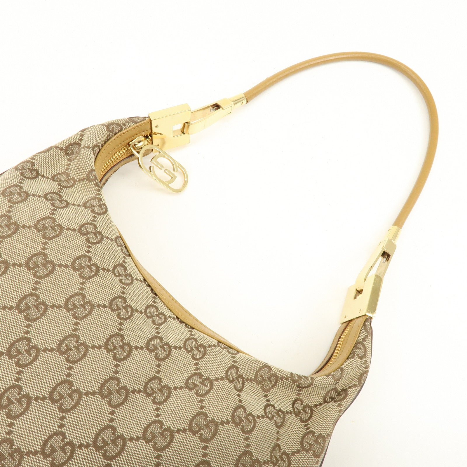 GUCCI GG Canvas Leather Shoulder Bag Beige Camel  001・3812・002122