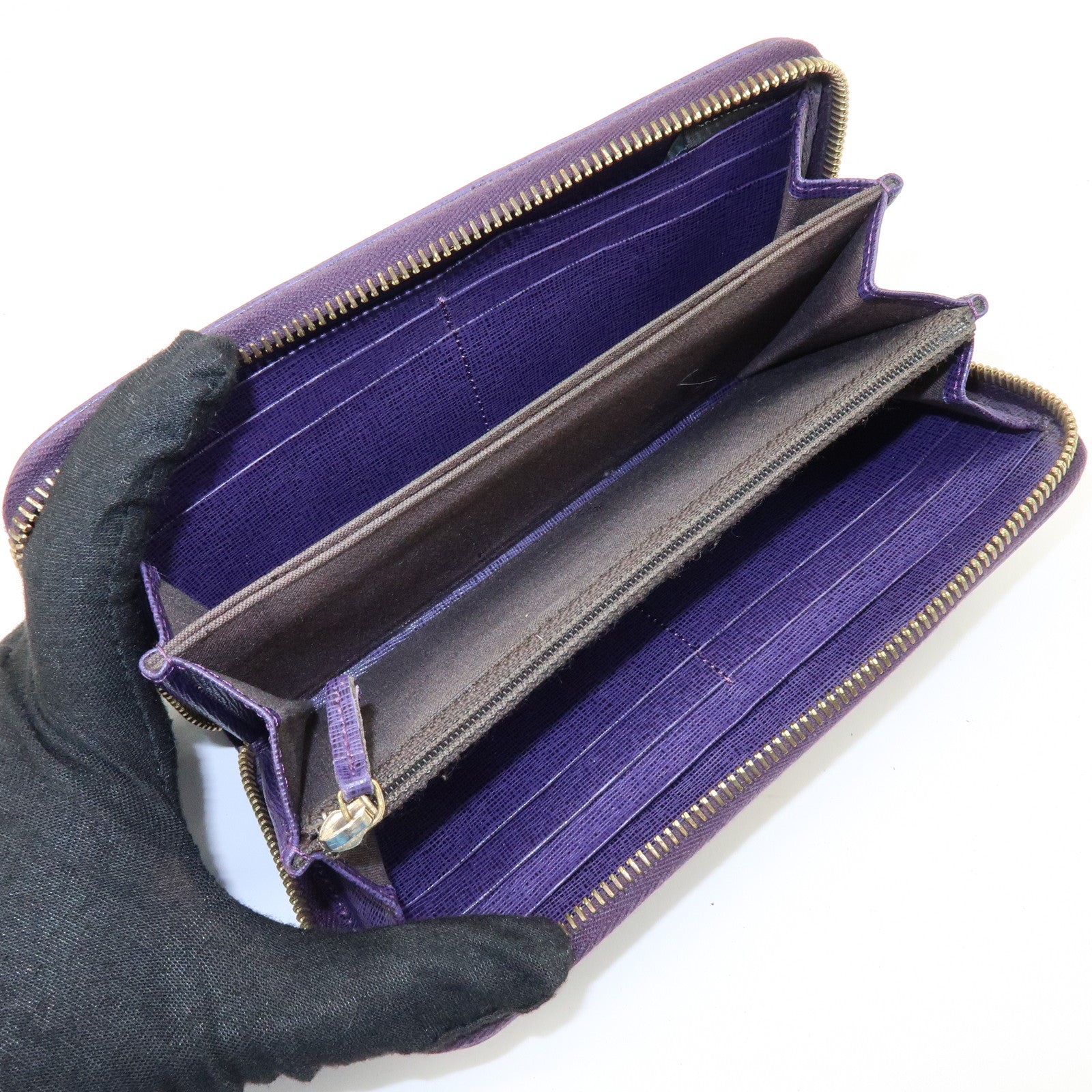 FENDI Zucca PVC Coated Canvas Leather Wallet Brown Purple 8M0899