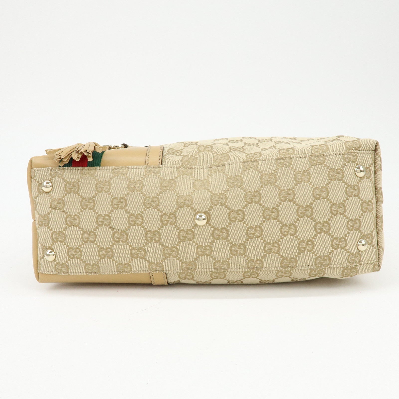 GUCCI Sherry Horsebit GG Canvas Leather Shoulder Bag Beige 232968