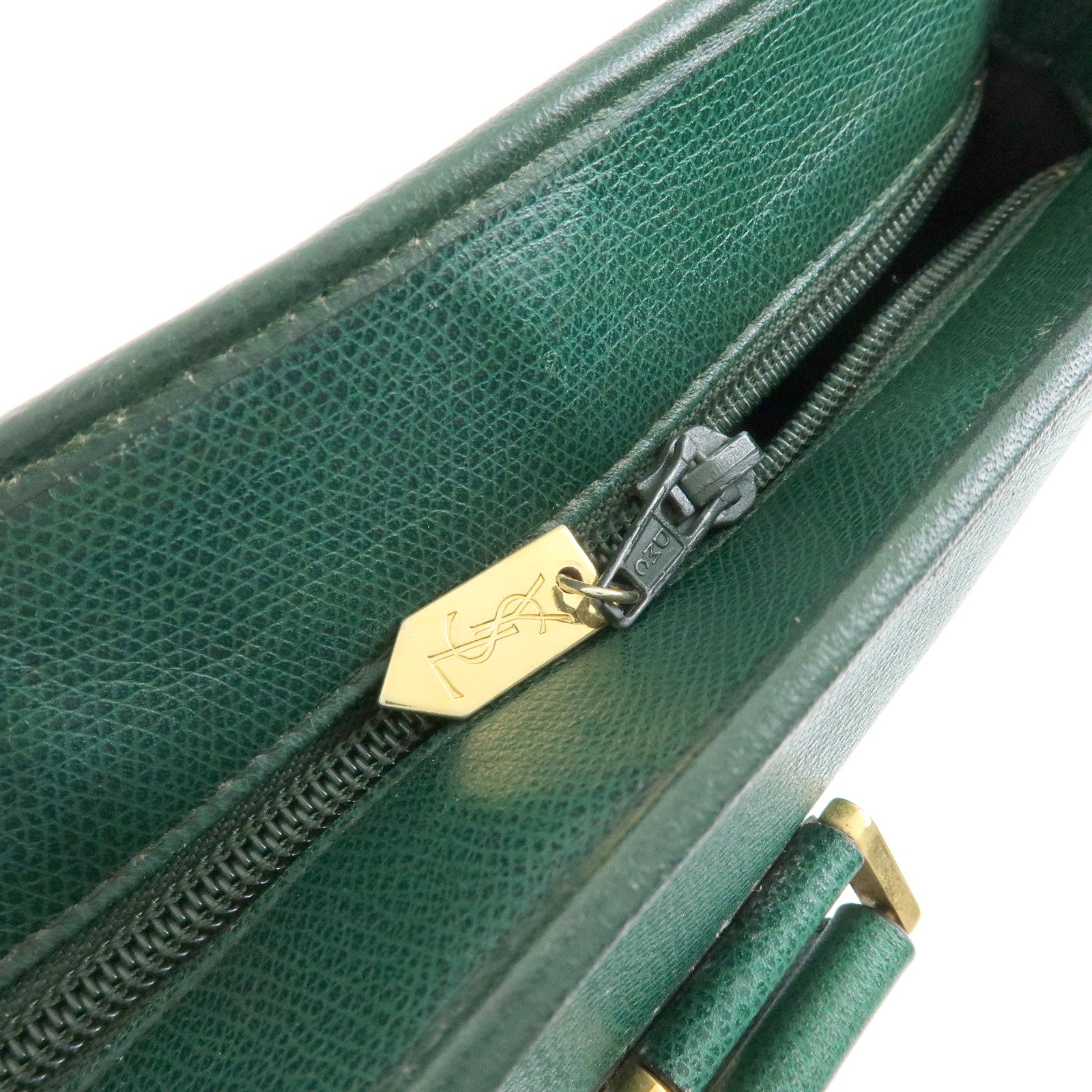 SAINT LAURENT PARIS Y Line Leather Studs Tote Shoulder Bag Green