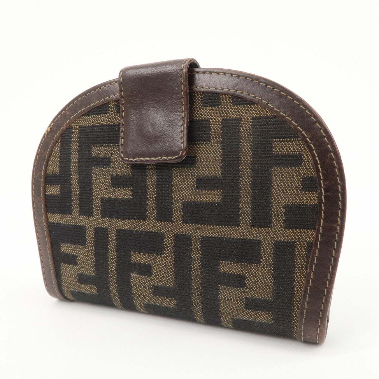 FENDI Zucca Canvas Leather Compact Wallet Black Brown 01223