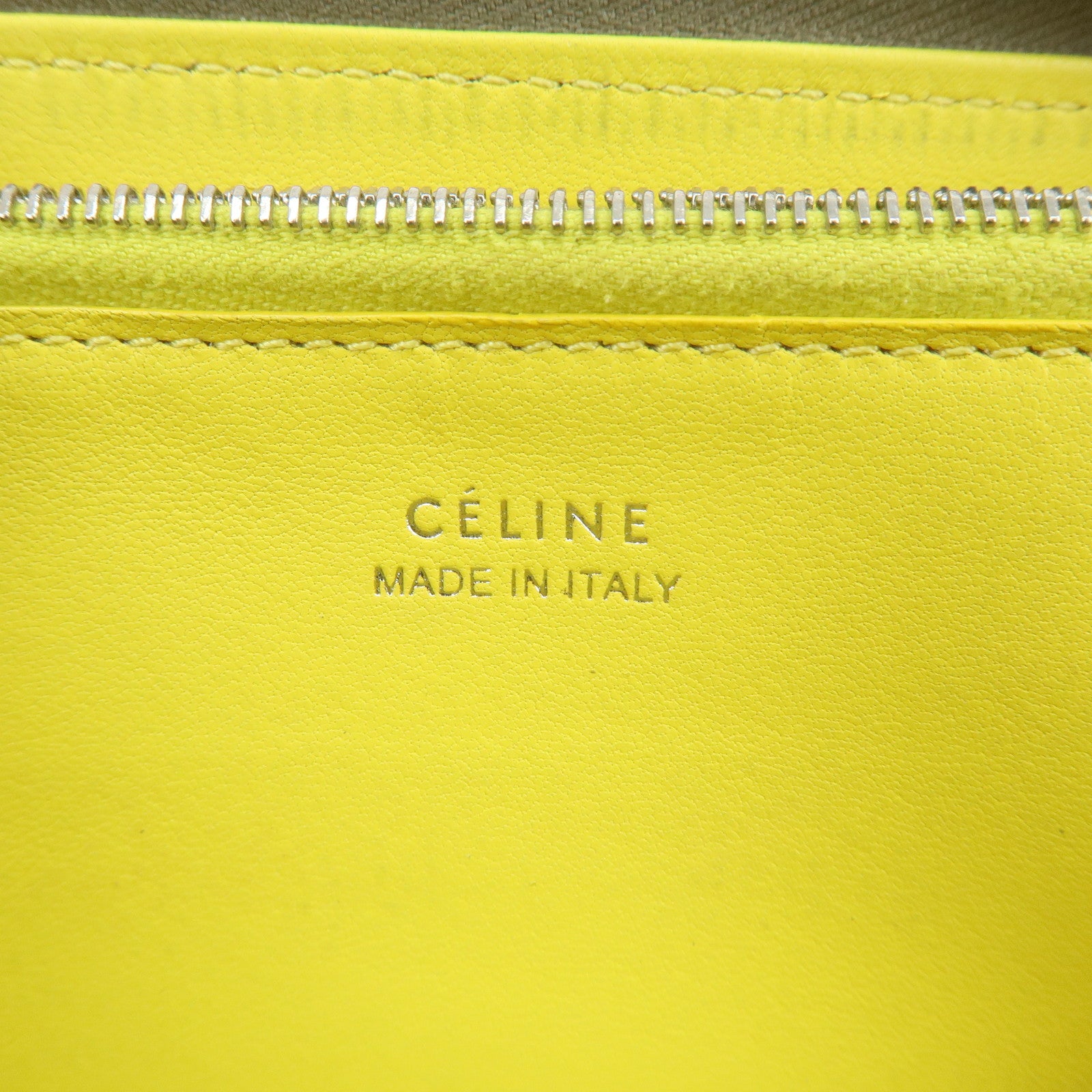 CELINE Logo Claf Leather Round Zippy Long Wallet Greige Beige